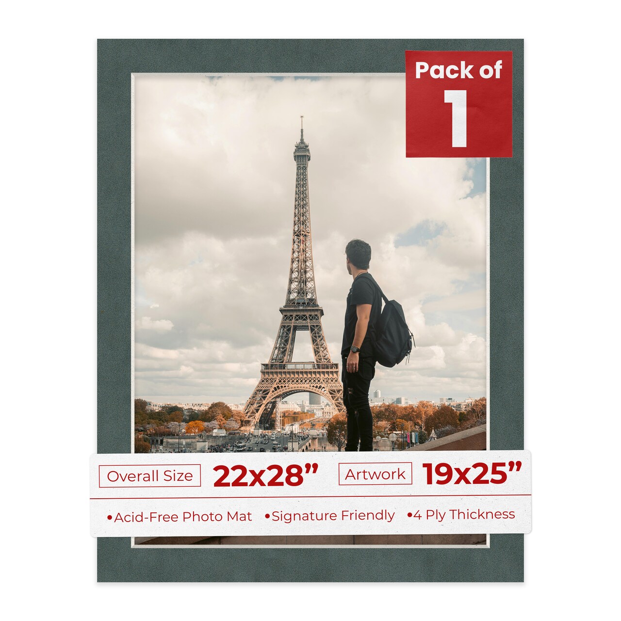 Dark Grey Suede Mat Board for 22x28 Frames - Fits 19x25 Photos